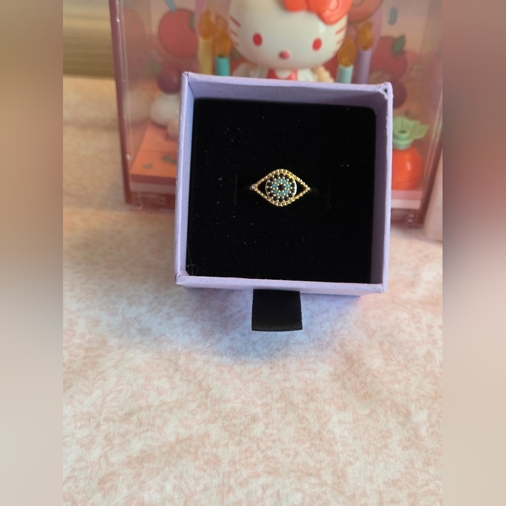 Evil Eye Ring Gold Adjustable – Crystal Turquoise Stackable